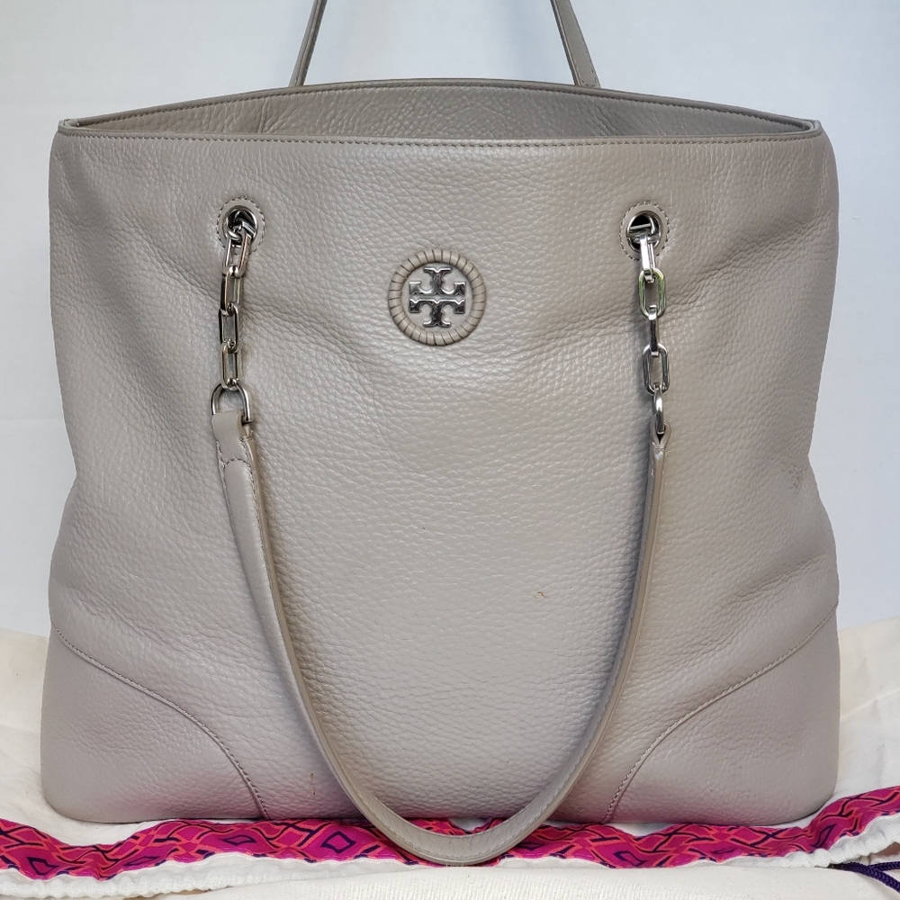 Tory Burch Whipstitch Logo Pebbled Leather Tote